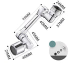 Chrome kitchen faucet with dimensions labeled on a white background