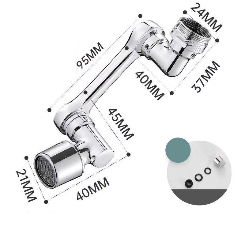 Chrome kitchen faucet with dimensions labeled on a white background