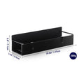 Black metal shelf with dimensions and weight displayed on a white background