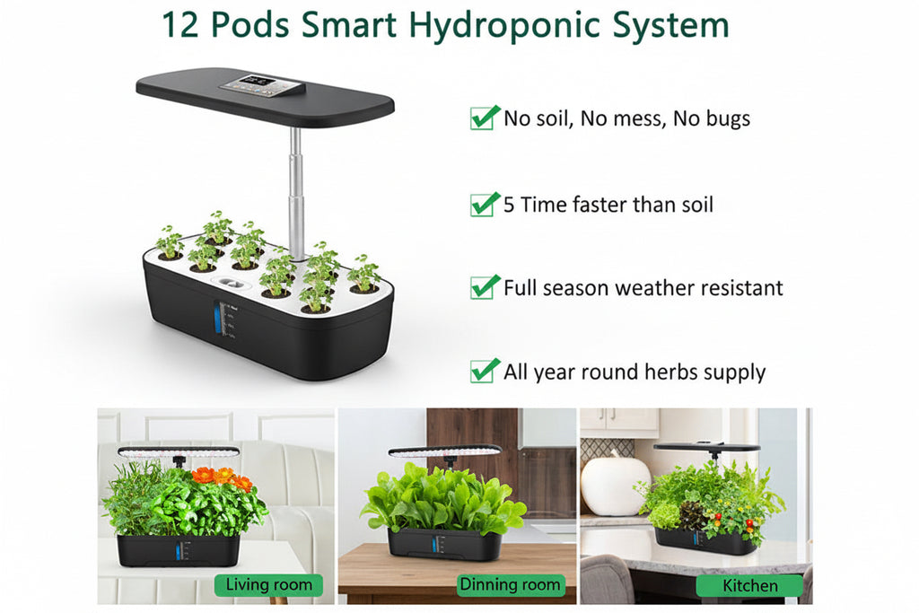 NEW Smart Hydroponics Vegetable Soilless Planter (12-hole LCD Plant Growth Lamp)